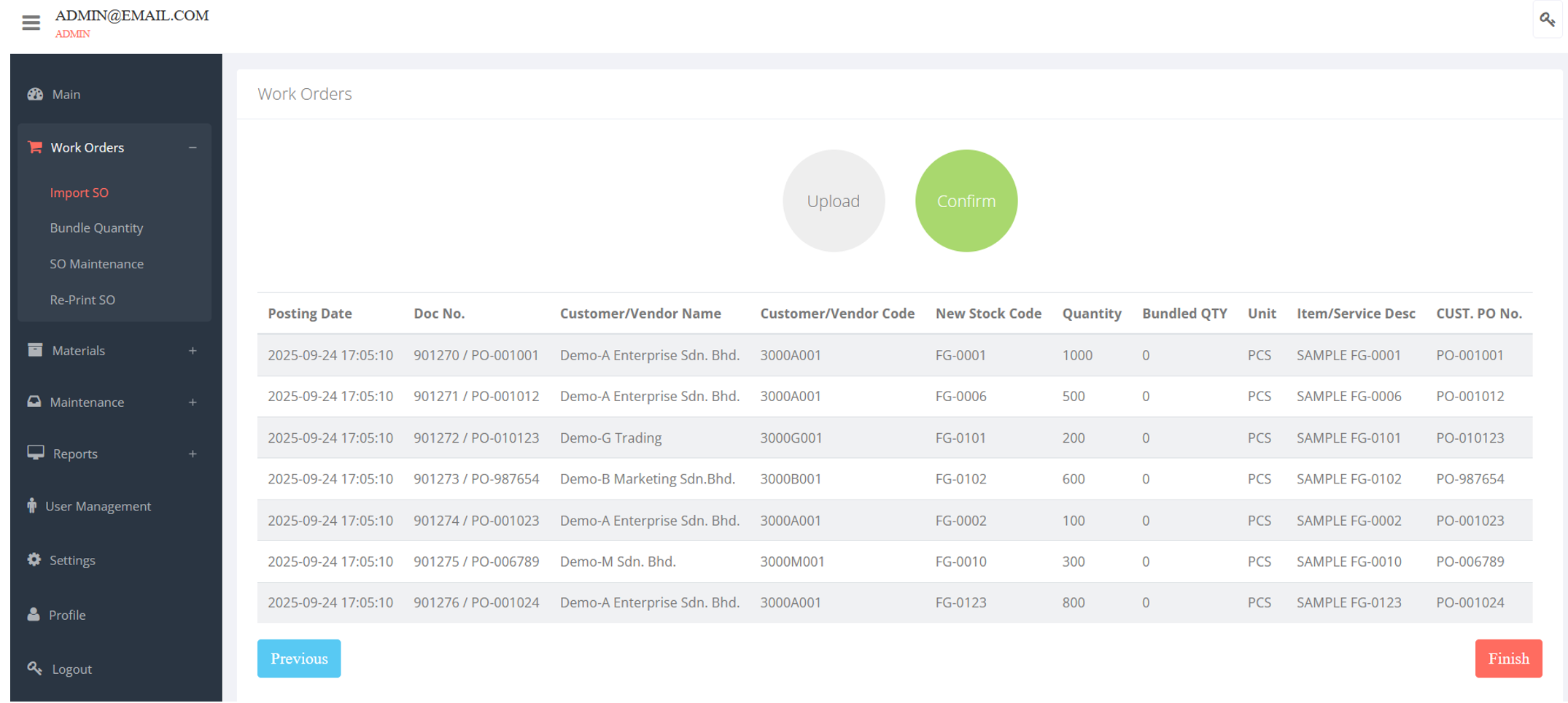 Imported Sales Order